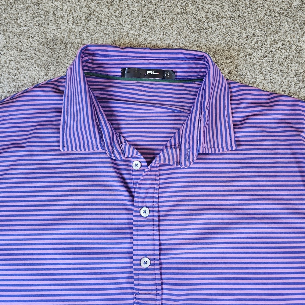 RLX‎ Ralph Lauren Golf Performance Striped Wicking Polo Shirt Men's Large